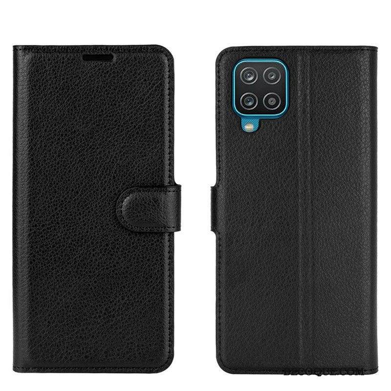 Flip Case Samsung Galaxy M12 / A12 Klassinen Litsi Tekonahka