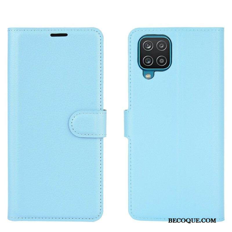 Flip Case Samsung Galaxy M12 / A12 Klassinen Litsi Tekonahka