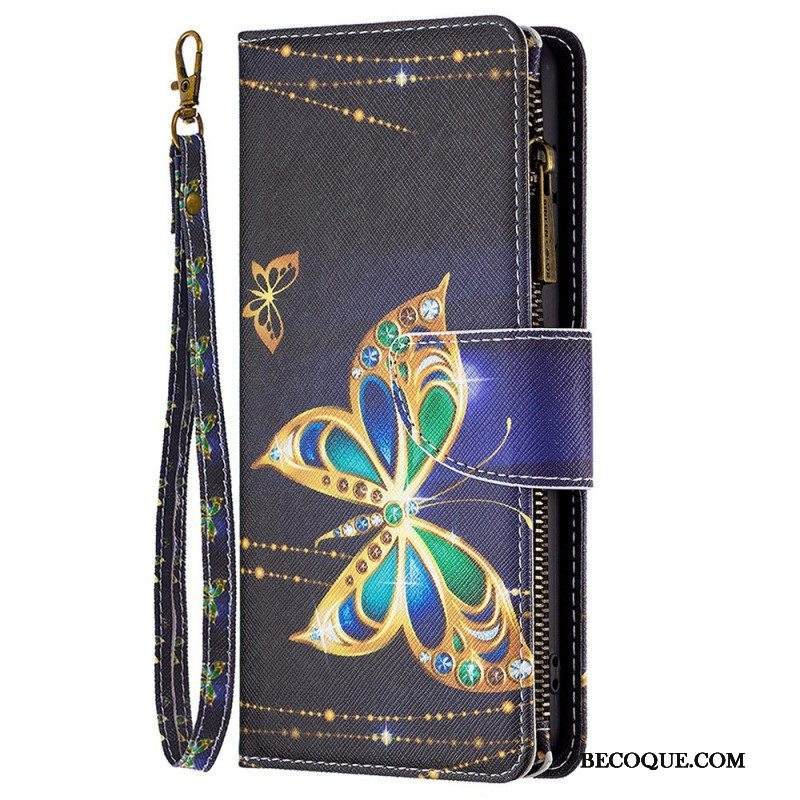 Flip Case Samsung Galaxy M23 5G Butterflies Kolikkolaukku Ja Kaulanauha