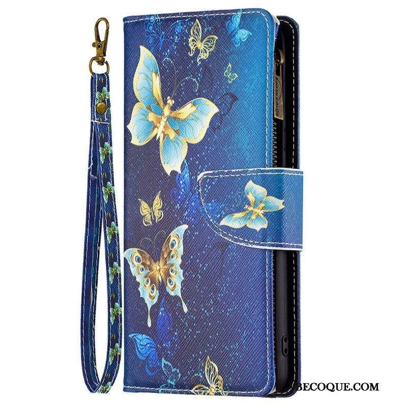 Flip Case Samsung Galaxy M23 5G Butterflies Kolikkolaukku Ja Kaulanauha