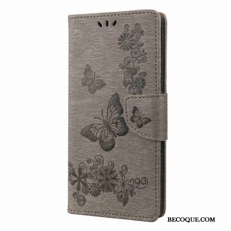 Flip Case Samsung Galaxy M53 5G Suojaketju Kuori Strappy Butterflies Design