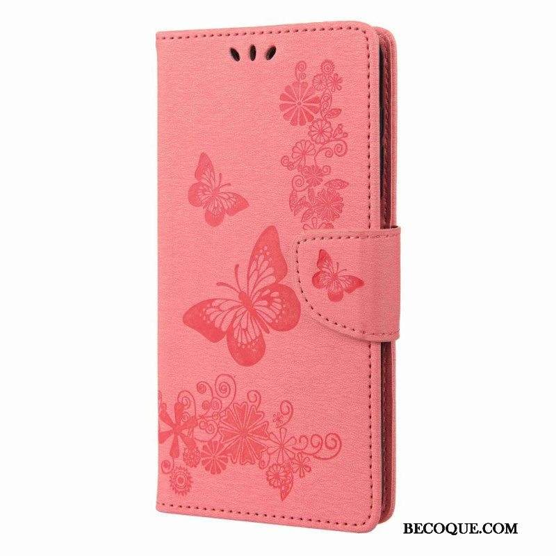 Flip Case Samsung Galaxy M53 5G Suojaketju Kuori Strappy Butterflies Design