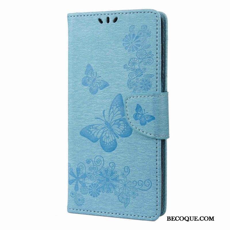 Flip Case Samsung Galaxy M53 5G Suojaketju Kuori Strappy Butterflies Design