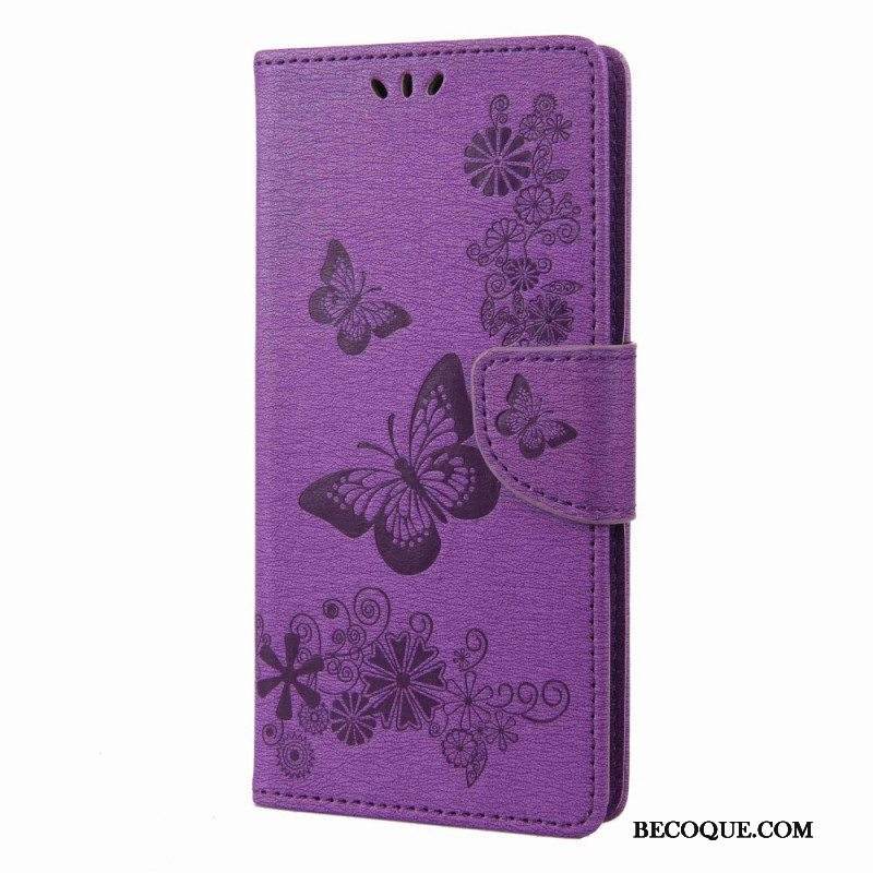 Flip Case Samsung Galaxy M53 5G Suojaketju Kuori Strappy Butterflies Design