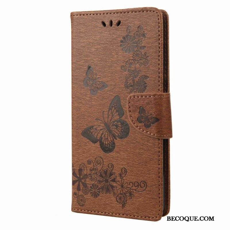 Flip Case Samsung Galaxy M53 5G Suojaketju Kuori Strappy Butterflies Design