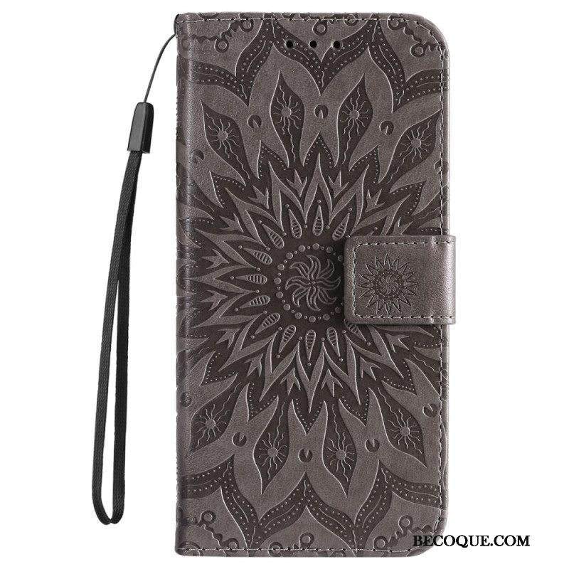 Flip Case Samsung Galaxy S23 5G Mandala-aurinko Kaulanauhalla