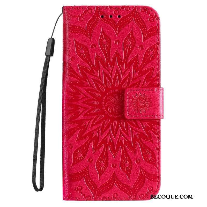 Flip Case Samsung Galaxy S23 5G Mandala-aurinko Kaulanauhalla