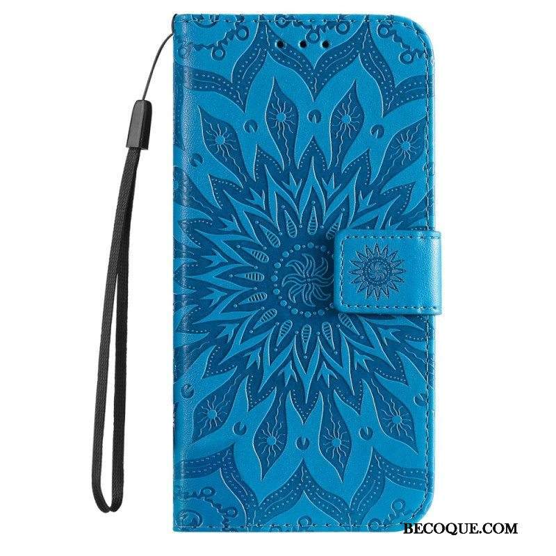 Flip Case Samsung Galaxy S23 5G Mandala-aurinko Kaulanauhalla