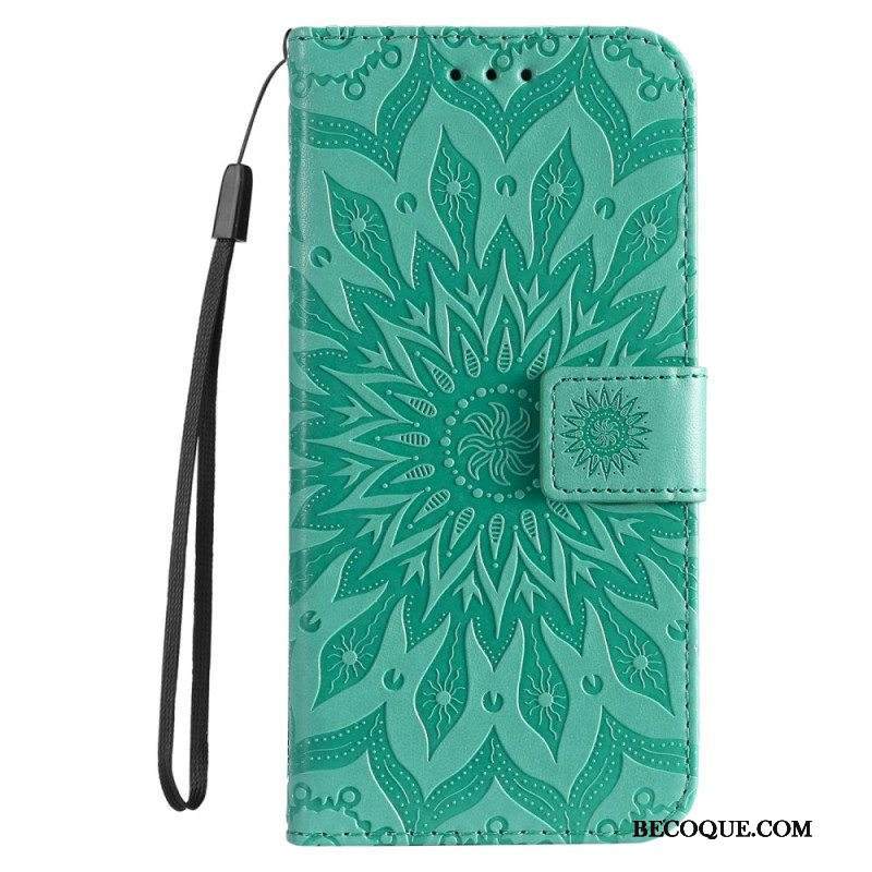 Flip Case Samsung Galaxy S23 5G Mandala-aurinko Kaulanauhalla