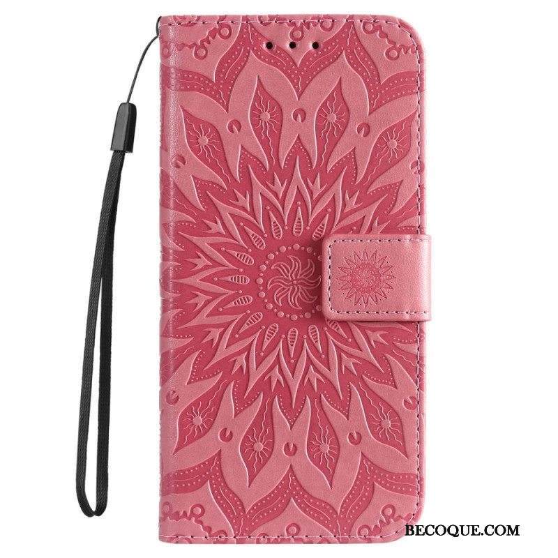 Flip Case Samsung Galaxy S23 5G Mandala-aurinko Kaulanauhalla