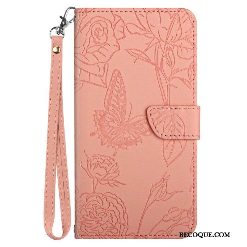 Flip Case Sony Xperia 5 IV Perhosia Kaulanauhalla