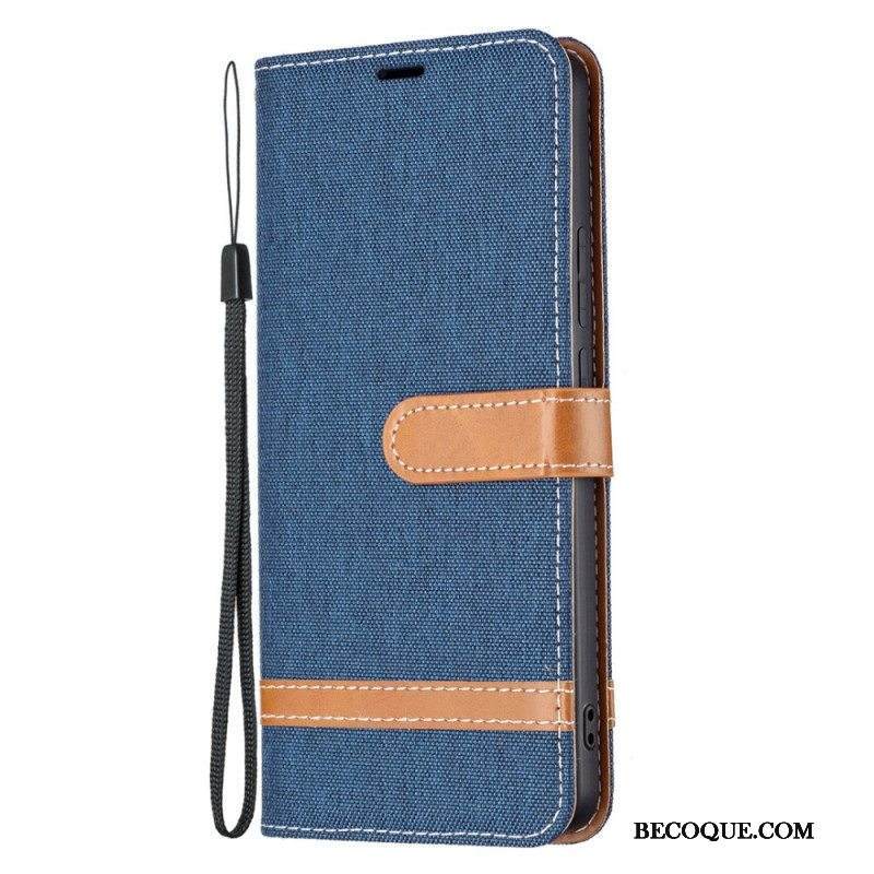 Flip Case Xiaomi Redmi Note 11 Pro Plus 5G Suojaketju Kuori Kangas- Ja Nahkaefektihihna