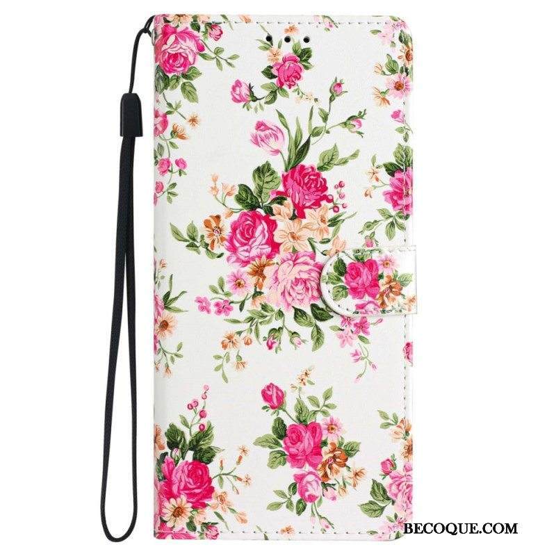 Kotelot iPhone 15 Suojaketju Kuori Liberty Flowers Hihnalla