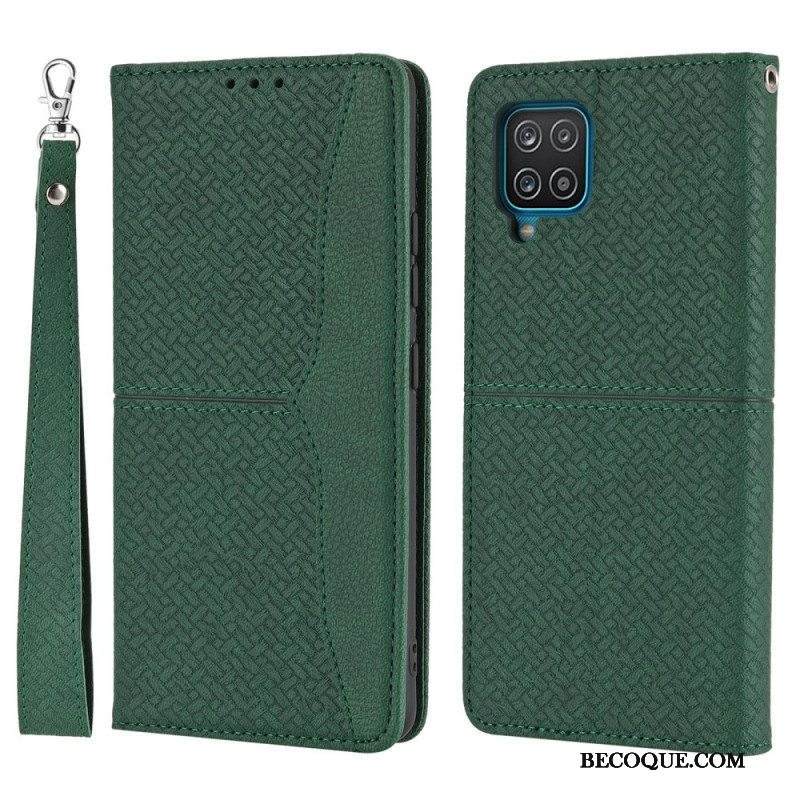 Puhelinkuoret Samsung Galaxy M12 / A12 Suojaketju Kuori Kotelot Flip Strappy Woven Leather Style