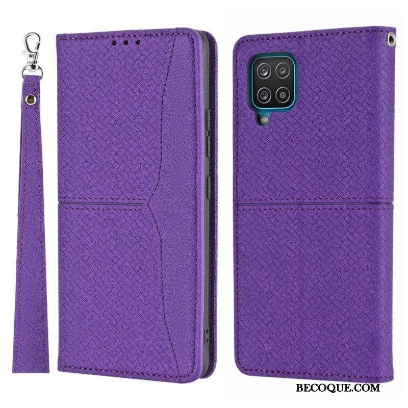 Puhelinkuoret Samsung Galaxy M12 / A12 Suojaketju Kuori Kotelot Flip Strappy Woven Leather Style