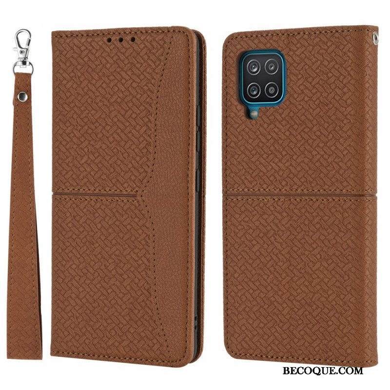 Puhelinkuoret Samsung Galaxy M12 / A12 Suojaketju Kuori Kotelot Flip Strappy Woven Leather Style