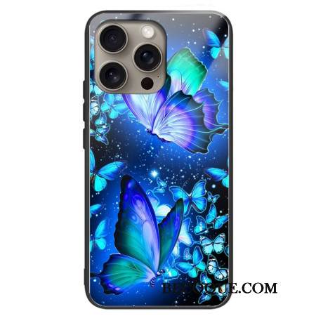 Case iPhone 16 Pro Puhelinkuoret Karkaistu Lasi Siniset Perhoset