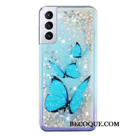 Kuori Samsung Galaxy S24 Plus 5g Blue Butterflies Liquid Glitter