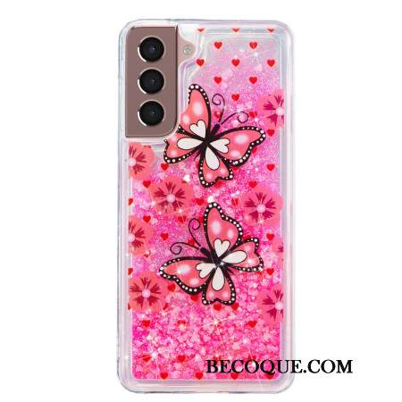 Kuori Samsung Galaxy S24 Plus 5g Red Butterflies Liquid Glitter Suojakuori