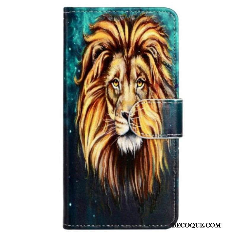 Nahkakotelo iPhone 15 Suojaketju Kuori Lion Graphic Kaulanauha